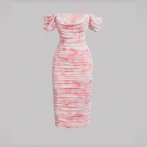 Floral Printed Ruffle Off Shoulder Women's Pastel Dresses For Women Small